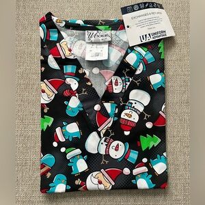 UA Scrubs Black Snowman and Penguin Top